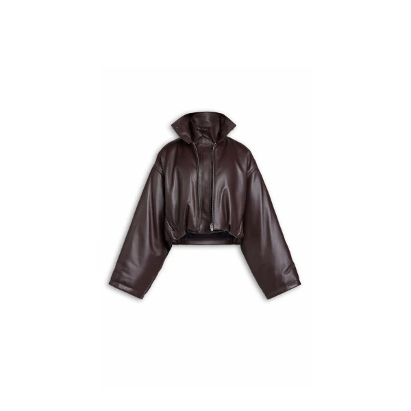 Alaia Layered Leather Bomber Jacket, view 2