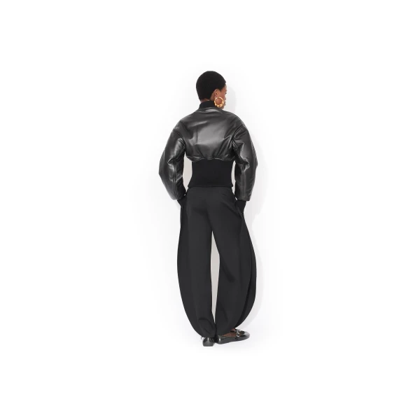 Alaia Leather Cinched Bomber Jacket, view 3