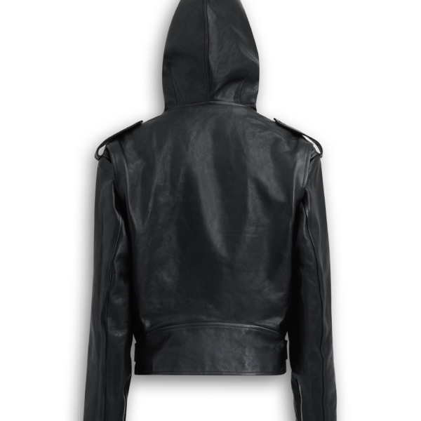 Alaïa Leather Hooded Biker Jacket - ALAÏA Jackets - Laser Cut Luxury - Shop at Coveti