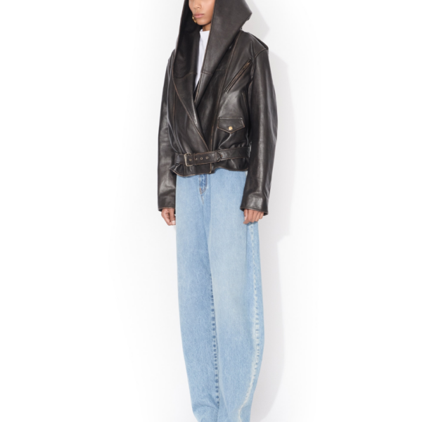 Alaïa Leather Hooded Biker Jacket - ALAÏA Jackets - Laser Cut Luxury - Shop at Coveti