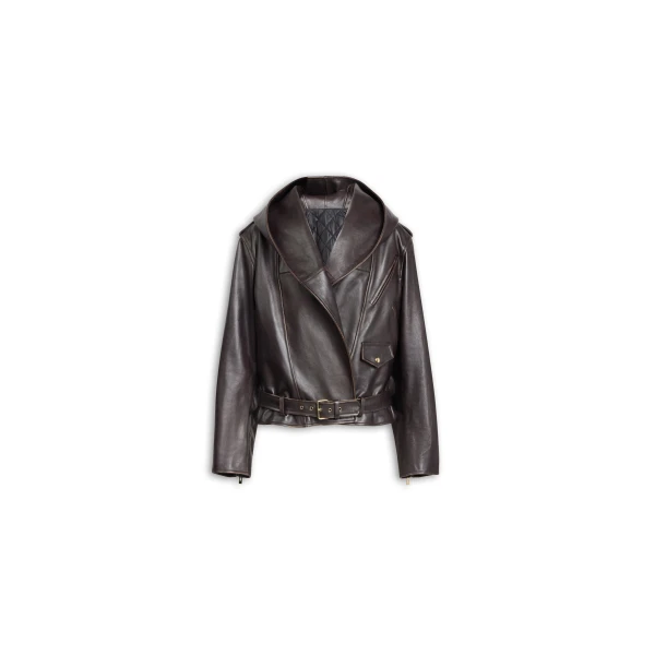 Alaia Leather Hooded Biker Jacket