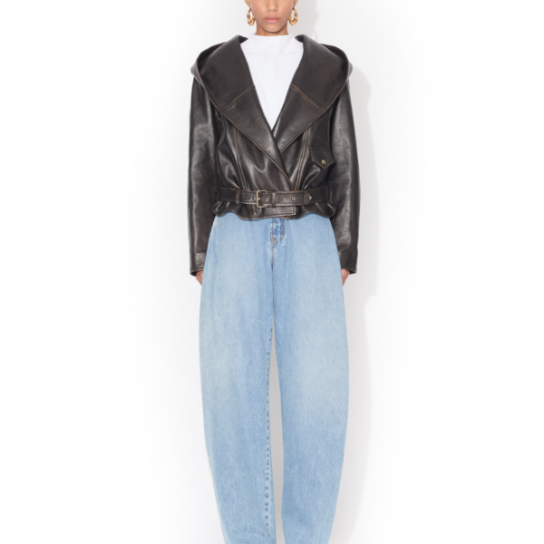 Alaïa Leather Hooded Biker Jacket - ALAÏA Jackets - Laser Cut Luxury - Shop at Coveti