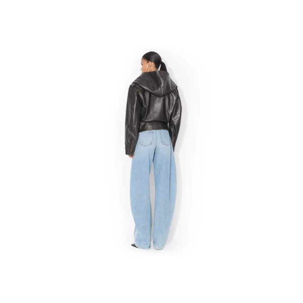 Alaia Leather Hooded Biker Jacket, view 4