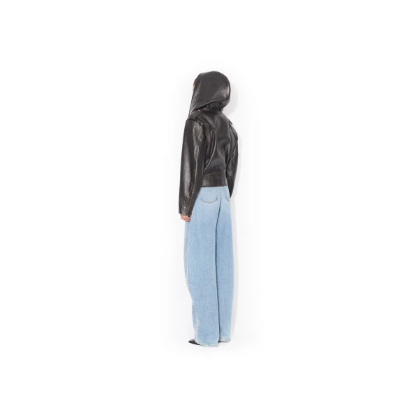 Alaia Leather Hooded Biker Jacket, view 5