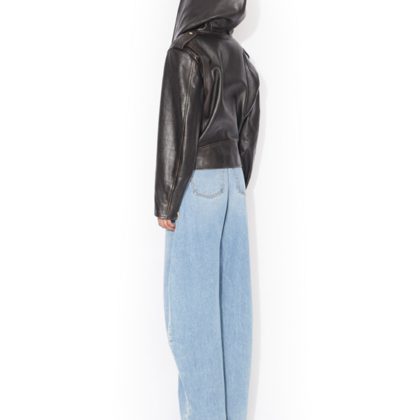 Alaïa Leather Hooded Biker Jacket - ALAÏA Jackets - Laser Cut Luxury - Shop at Coveti