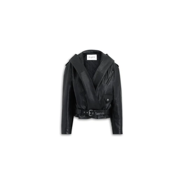 Alaia Leather Hooded Biker Jacket