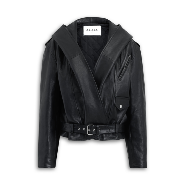 Alaïa Leather Hooded Biker Jacket - ALAÏA Jackets - Laser Cut Luxury - Shop at Coveti