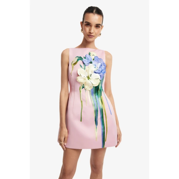 Leo Lin Ali Embroidered Boat Neck Mini Dress  - Leo Lin Dress - Australian Luxury Fashion - Shop at Coveti