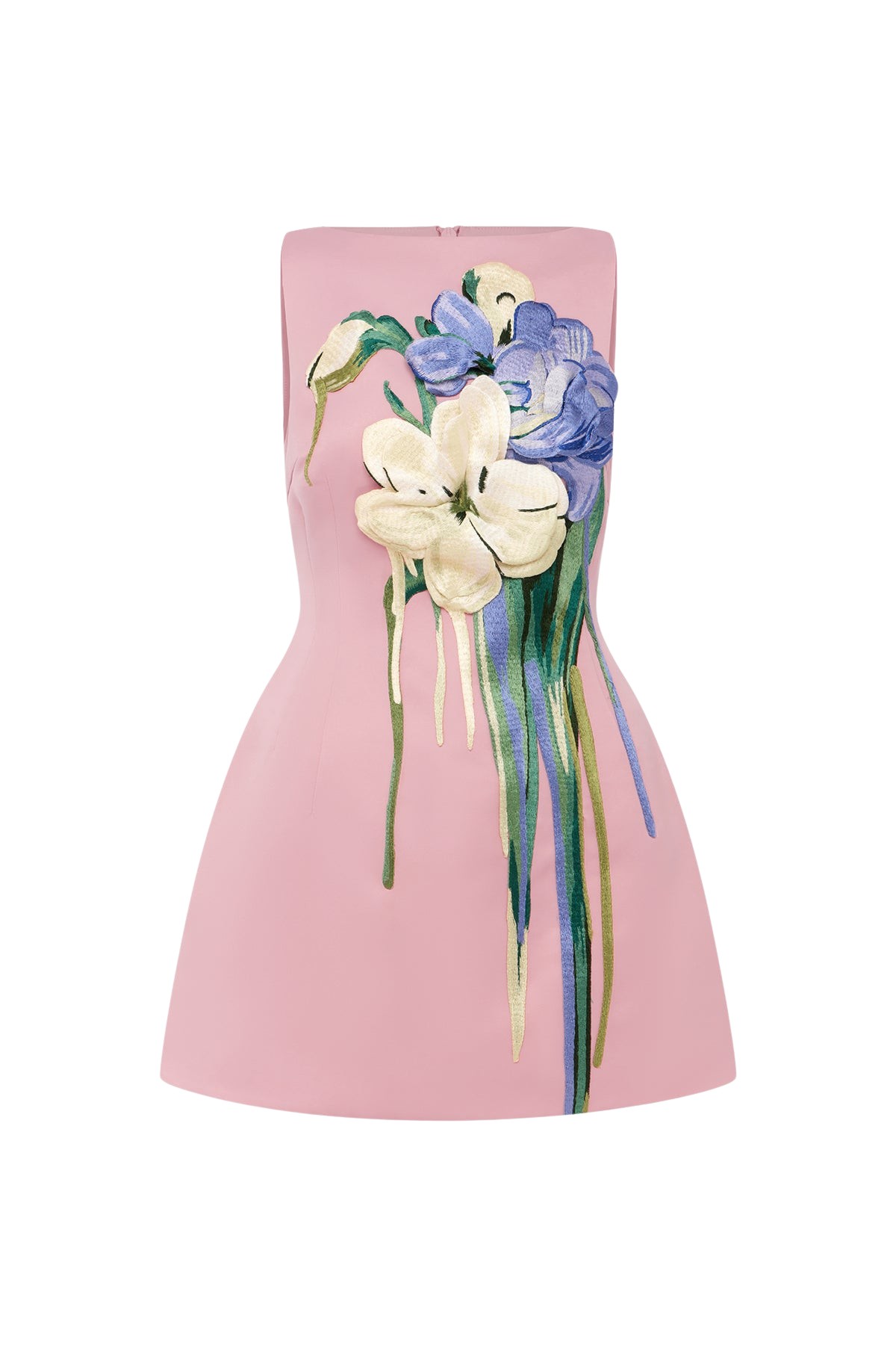 Leo Lin Ali Embroidered Boat Neck Mini Dress