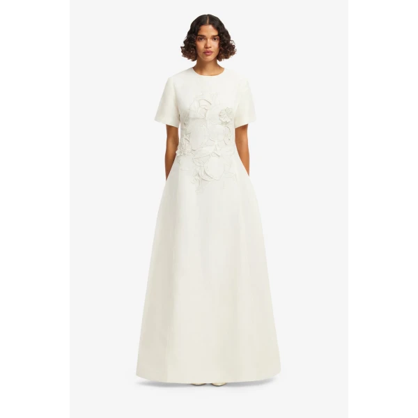 Leo Lin Alice Appliqué Short Sleeve Maxi Dress  - Leo Lin Dress - Australian Luxury Fashion - Shop at Coveti