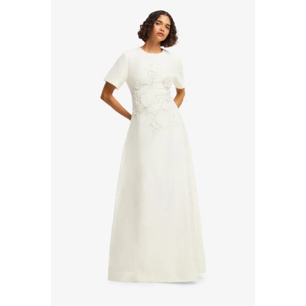 Leo Lin Alice Appliqué Short Sleeve Maxi Dress  - Leo Lin Dress - Australian Luxury Fashion - Shop at Coveti