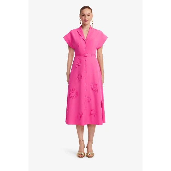 Leo Lin Aubrey Appliqué Shirt Midi Dress  - Leo Lin Dress - Australian Luxury Fashion - Shop at Coveti