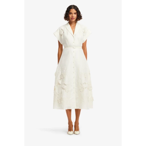 Leo Lin Aubrey Appliqué Shirt Midi Dress  - Leo Lin Dress - Australian Luxury Fashion - Shop at Coveti