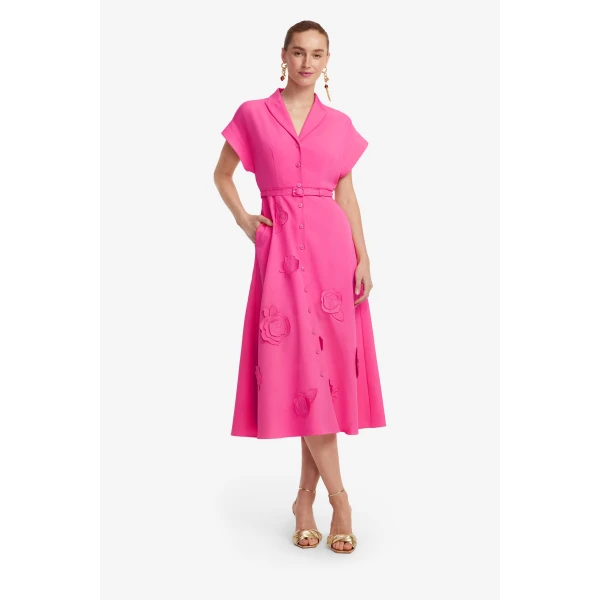 Leo Lin Aubrey Appliqué Shirt Midi Dress  - Leo Lin Dress - Australian Luxury Fashion - Shop at Coveti