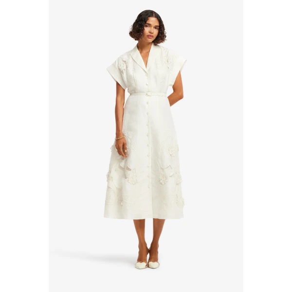 Leo Lin Aubrey Appliqué Shirt Midi Dress  - Leo Lin Dress - Australian Luxury Fashion - Shop at Coveti