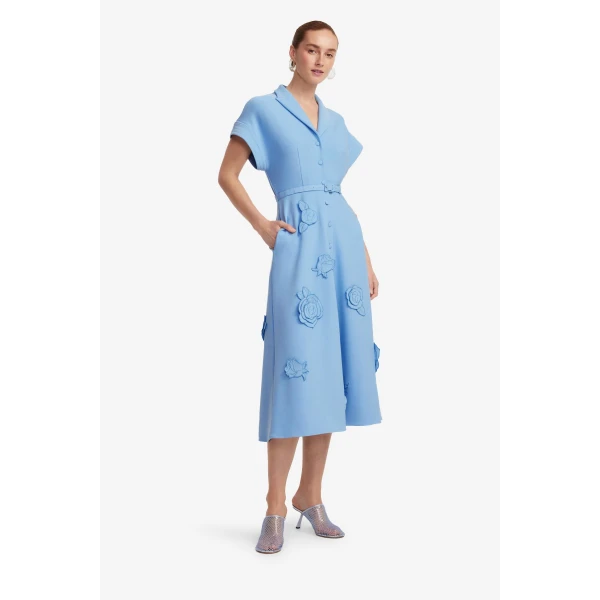 Leo Lin Aubrey Appliqué Shirt Midi Dress  - Leo Lin Dress - Australian Luxury Fashion - Shop at Coveti