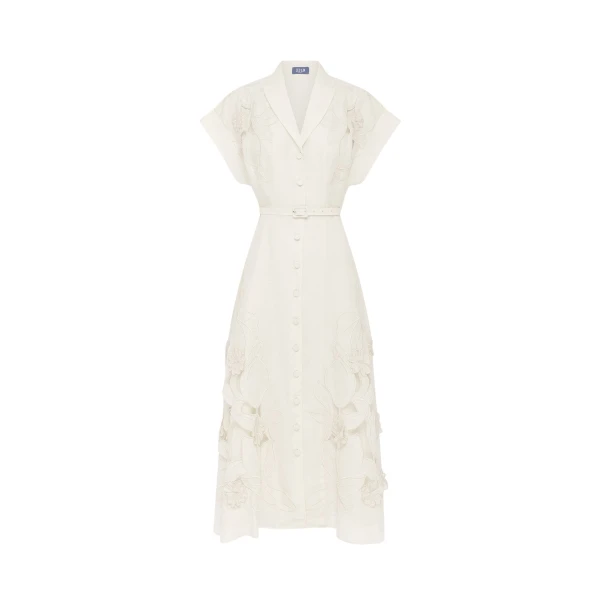 Leo Lin Aubrey Appliqué Shirt Midi Dress  - Leo Lin Dress - Australian Luxury Fashion - Shop at Coveti