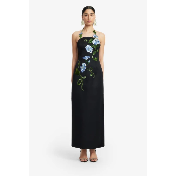 Leo Lin Ava Halterneck Appliqué Floral Bustier Maxi Dress  - Leo Lin Dress - Australian Luxury Fashion - Shop at Coveti
