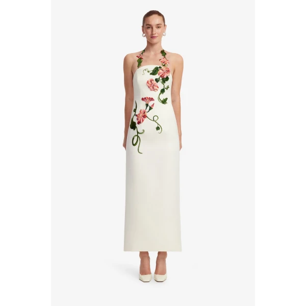 Leo Lin Ava Halterneck Appliqué Floral Bustier Maxi Dress  - Leo Lin Dress - Australian Luxury Fashion - Shop at Coveti