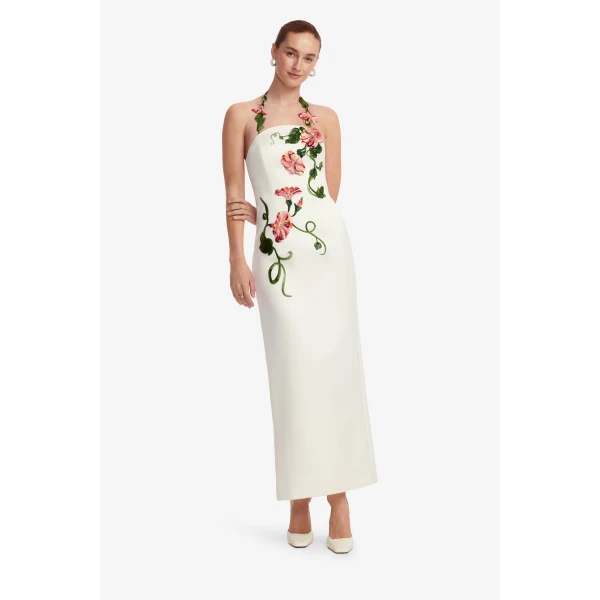 Leo Lin Ava Halterneck Appliqué Floral Bustier Maxi Dress  - Leo Lin Dress - Australian Luxury Fashion - Shop at Coveti