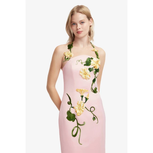 Leo Lin Ava Halterneck Appliqué Floral Bustier Maxi Dress  - Leo Lin Dress - Australian Luxury Fashion - Shop at Coveti
