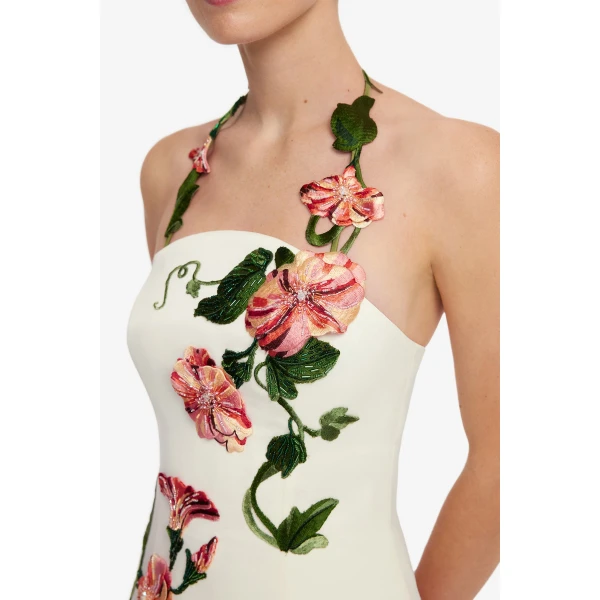 Leo Lin Ava Halterneck Appliqué Floral Bustier Maxi Dress  - Leo Lin Dress - Australian Luxury Fashion - Shop at Coveti