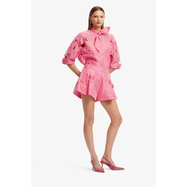 Leo Lin Brooklyn Appliqué Bow Puff Sleeve Top  - Leo Lin Dress - Australian Luxury Fashion - Shop at Coveti
