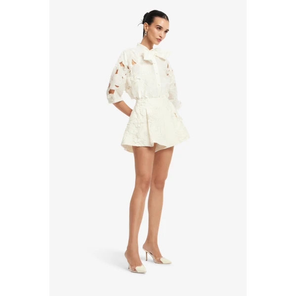 Leo Lin Brooklyn Appliqué Bow Puff Sleeve Top  - Leo Lin Dress - Australian Luxury Fashion - Shop at Coveti