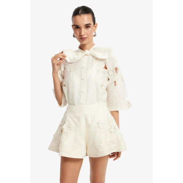 Leo Lin Brooklyn Appliqué Bow Puff Sleeve Top  - Leo Lin Dress - Australian Luxury Fashion - Shop at Coveti