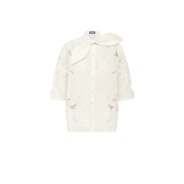 Leo Lin Brooklyn Appliqué Bow Puff Sleeve Top  - Leo Lin Dress - Australian Luxury Fashion - Shop at Coveti