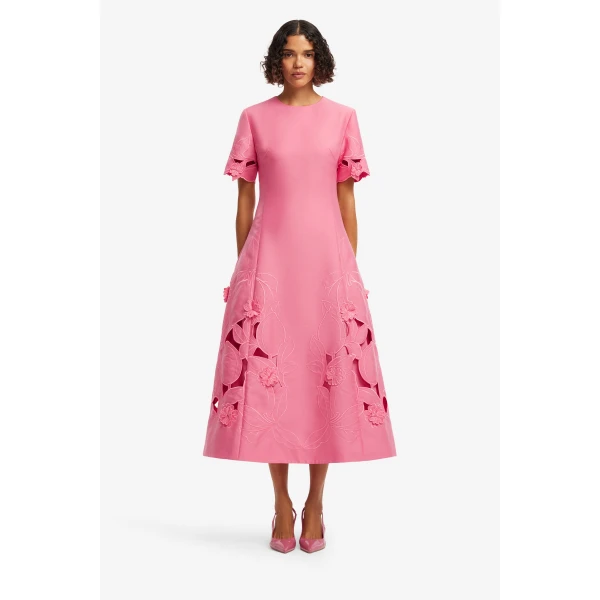 Leo Lin Caroline Appliqué Short Sleeve Midi Dress  - Leo Lin Dress - Australian Luxury Fashion - Shop at Coveti