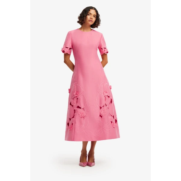 Leo Lin Caroline Appliqué Short Sleeve Midi Dress  - Leo Lin Dress - Australian Luxury Fashion - Shop at Coveti