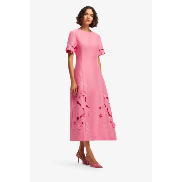 Leo Lin Caroline Appliqué Short Sleeve Midi Dress  - Leo Lin Dress - Australian Luxury Fashion - Shop at Coveti