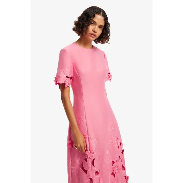 Leo Lin Caroline Appliqué Short Sleeve Midi Dress  - Leo Lin Dress - Australian Luxury Fashion - Shop at Coveti