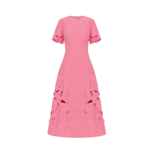 Leo Lin Caroline Appliqué Short Sleeve Midi Dress  - Leo Lin Dress - Australian Luxury Fashion - Shop at Coveti