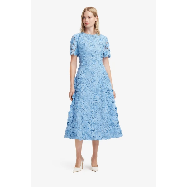 Leo Lin Caroline Lace Short Sleeves Midi Dress  - Leo Lin Dress - Australian Luxury Fashion - Shop at Coveti