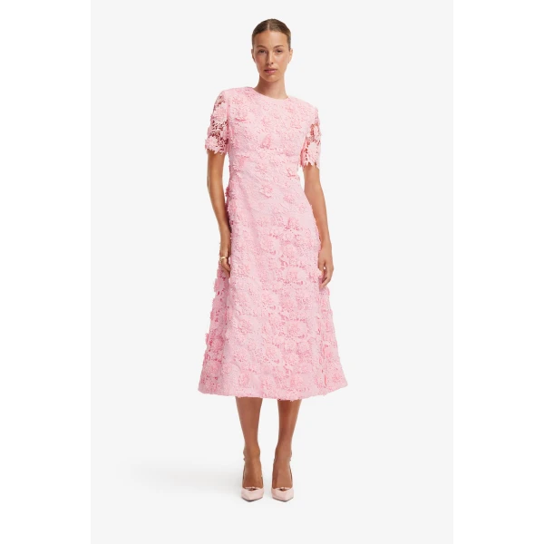 Leo Lin Caroline Lace Short Sleeves Midi Dress  - Leo Lin Dress - Australian Luxury Fashion - Shop at Coveti