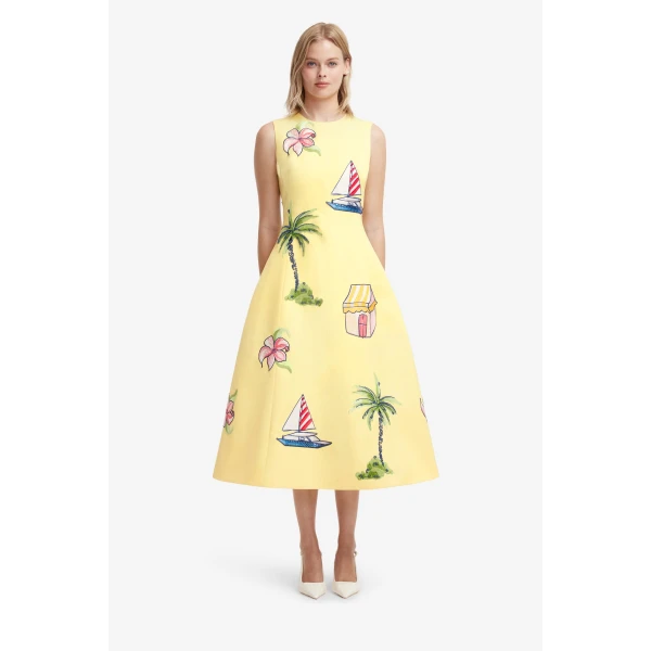 Leo Lin Cleo Embroidered Sleeveless Midi Dress  - Leo Lin Dress - Australian Luxury Fashion - Shop at Coveti