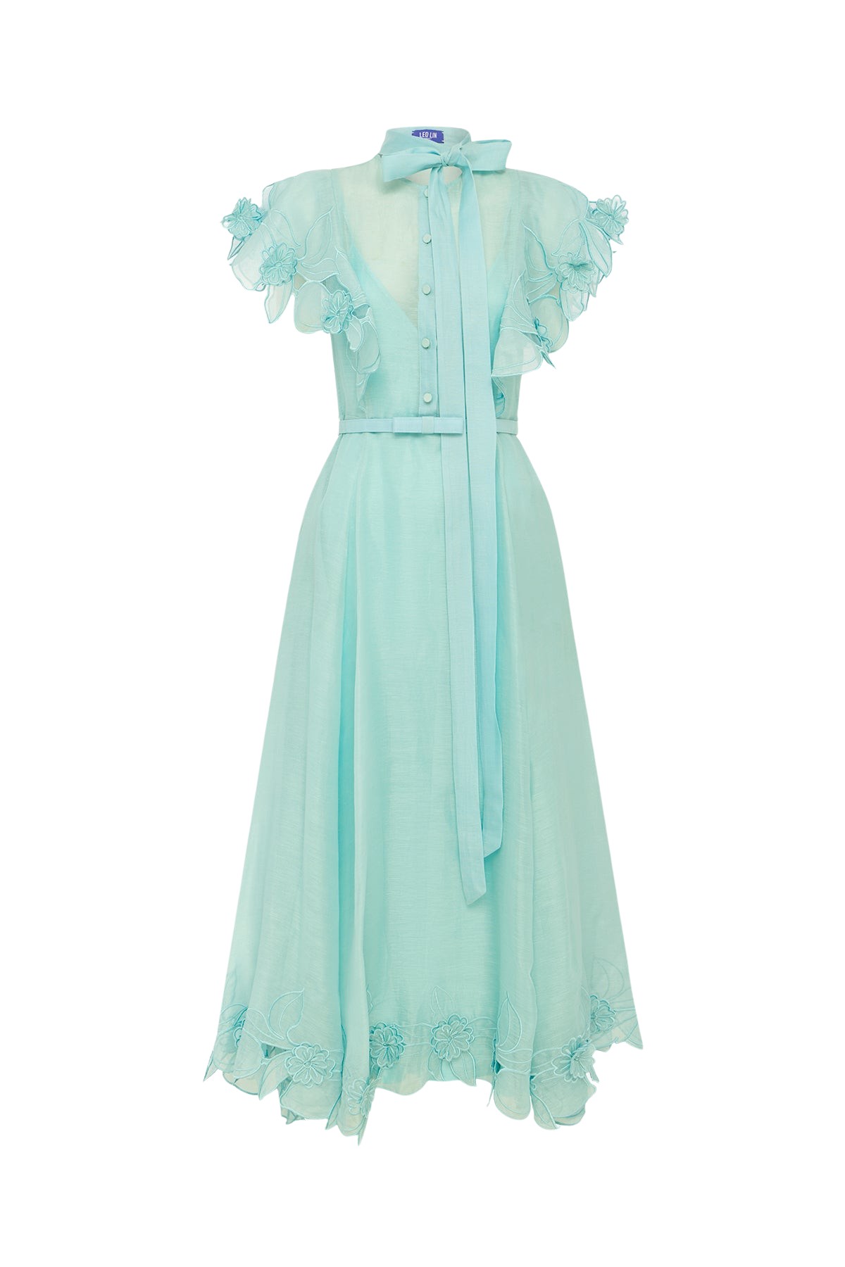 Leo Lin Elsie Appliqué Flutter Sleeve Maxi Dress