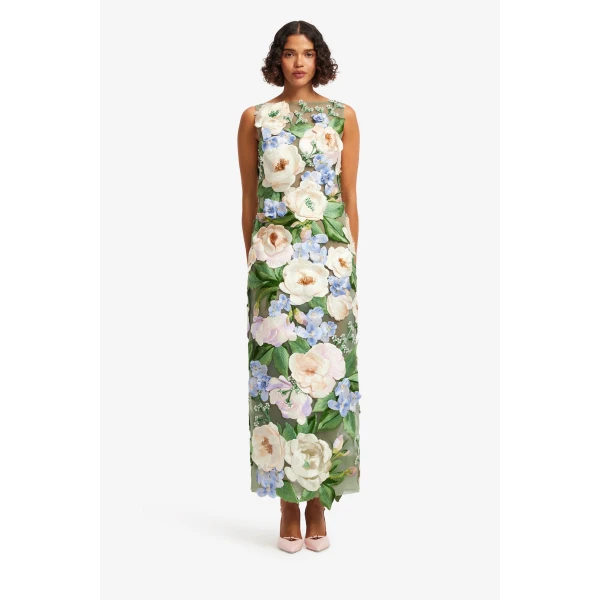 Leo Lin Fleur Floral Hand Embroidered Backless Maxi Dress  - Leo Lin Dress - Australian Luxury Fashion - Shop at Coveti