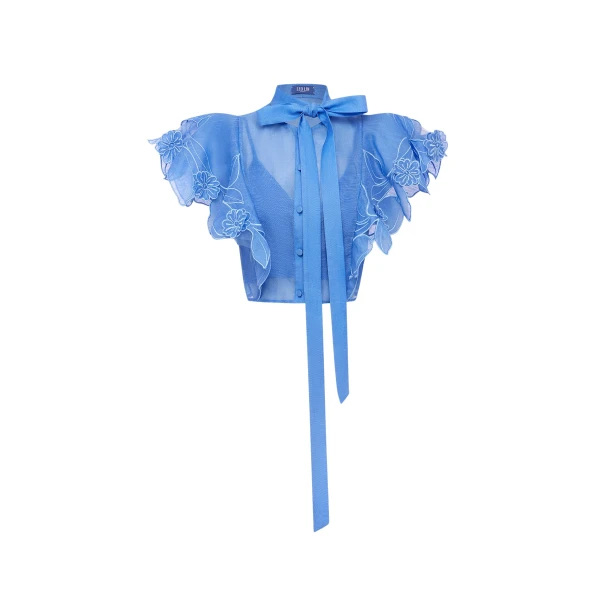 Leo Lin Jasmine Appliqué Flutter Sleeve Top  - Leo Lin Dress - Australian Luxury Fashion - Shop at Coveti
