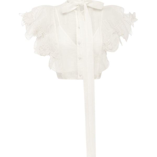 Leo Lin Jasmine Appliqué Flutter Sleeve Top  - Leo Lin Dress - Australian Luxury Fashion - Shop at Coveti