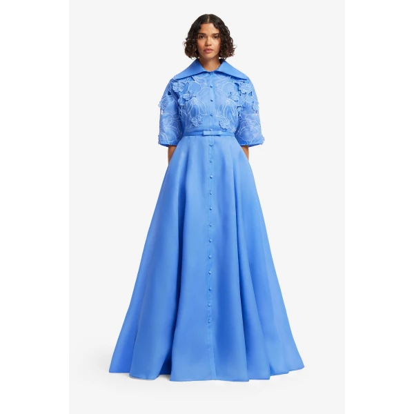 Leo Lin Junia Appliqué Puff Sleeve Silk Gown  - Leo Lin Dress - Australian Luxury Fashion - Shop at Coveti
