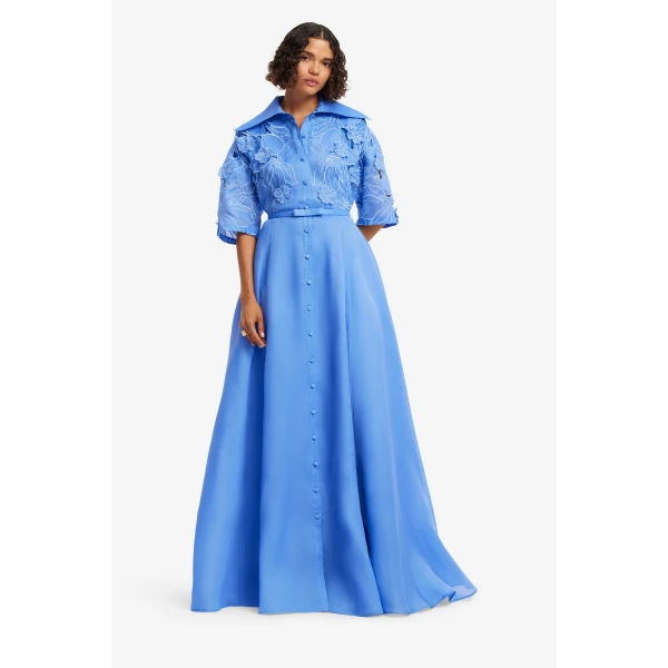 Leo Lin Junia Appliqué Puff Sleeve Silk Gown  - Leo Lin Dress - Australian Luxury Fashion - Shop at Coveti