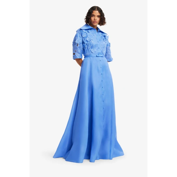 Leo Lin Junia Appliqué Puff Sleeve Silk Gown  - Leo Lin Dress - Australian Luxury Fashion - Shop at Coveti
