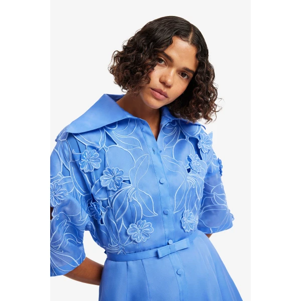 Leo Lin Junia Appliqué Puff Sleeve Silk Gown  - Leo Lin Dress - Australian Luxury Fashion - Shop at Coveti