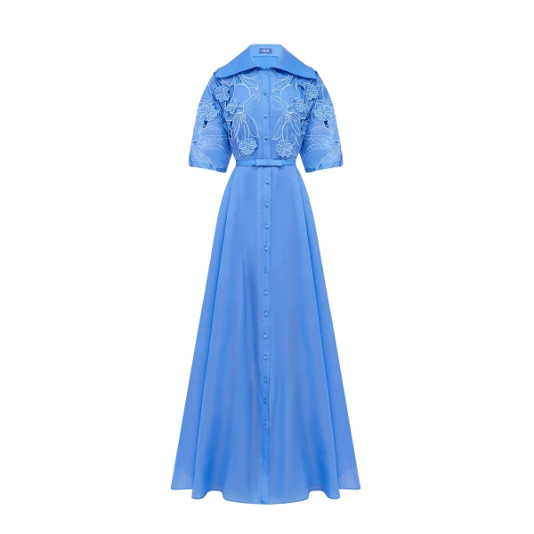 Leo Lin Junia Appliqué Puff Sleeve Silk Gown  - Leo Lin Dress - Australian Luxury Fashion - Shop at Coveti