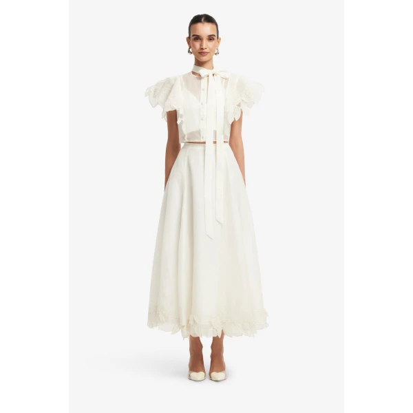 Leo Lin Leila Appliqué Midi Skirt  - Leo Lin Dress - Australian Luxury Fashion - Shop at Coveti