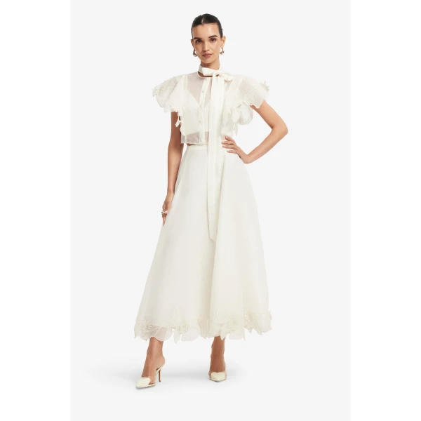 Leo Lin Leila Appliqué Midi Skirt  - Leo Lin Dress - Australian Luxury Fashion - Shop at Coveti