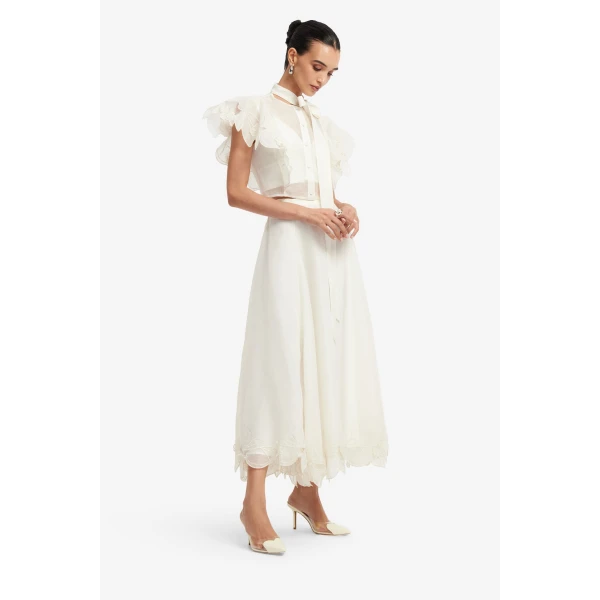 Leo Lin Leila Appliqué Midi Skirt  - Leo Lin Dress - Australian Luxury Fashion - Shop at Coveti